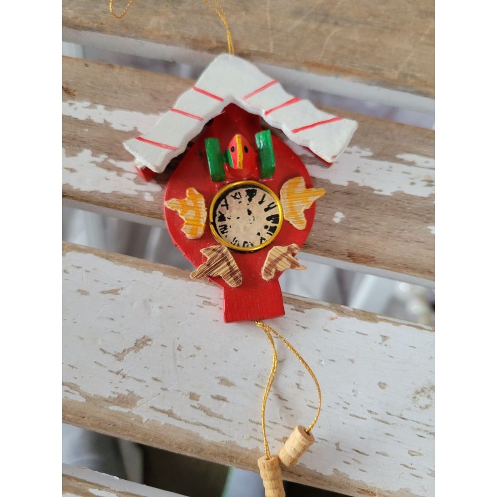 Wooden vintage cuckoo clock ornament‎ mini Xmas tree